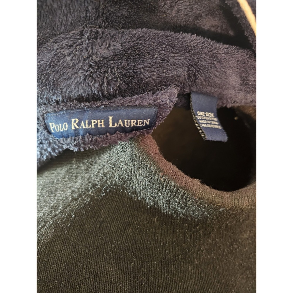 Polo Ralph Lauren Navy Blue Plush Bath Robe Mens One Size Big White Pony - Picture 4 of 4